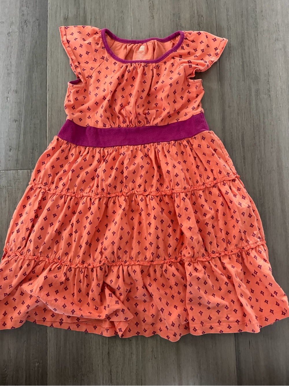 Tea Collection Girls Coral Flowy Dress with Purple Waistband sz 7